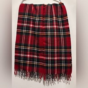 VTG Faribault Woolen Mill 100% Wool Red Tartan Plaid Fringed Throw 50”x58”